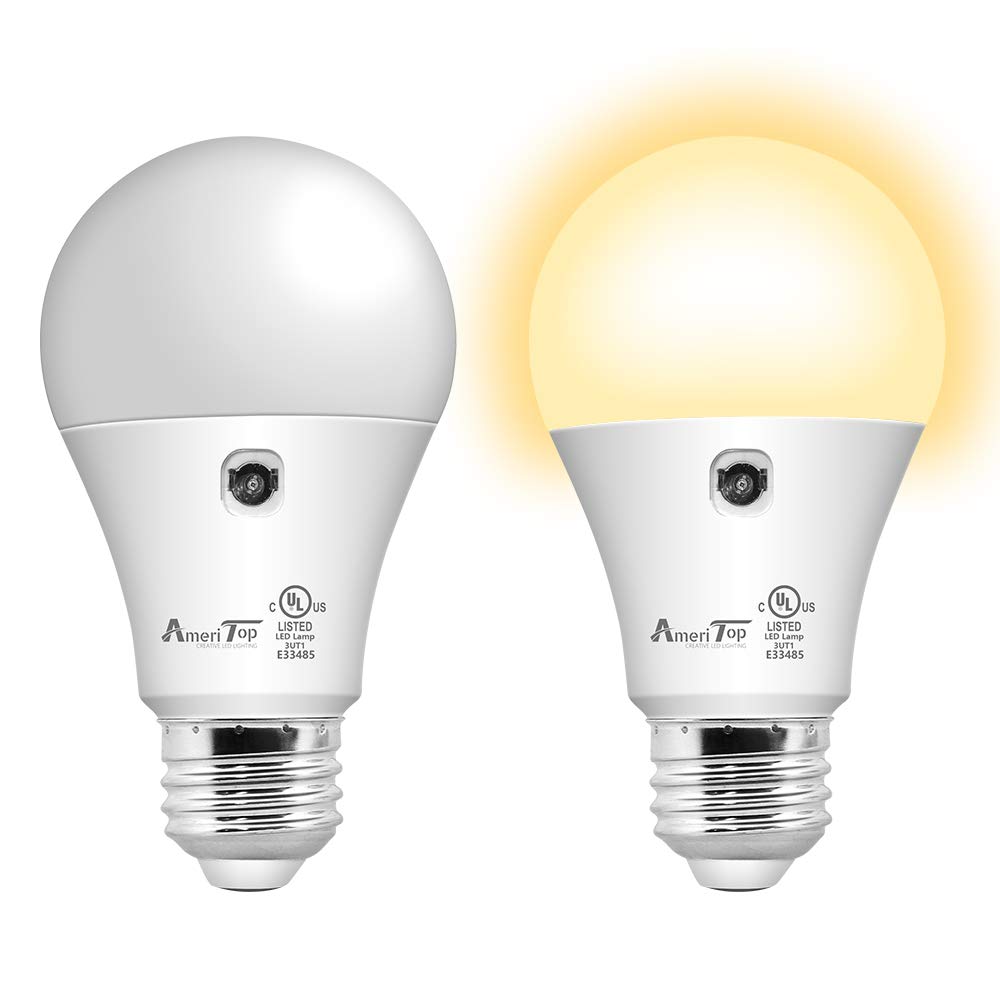 Photo 1 of AmeriTop Dusk to Dawn Light Bulb- 2 Pack, A19 LED Sensor Light Bulbs; UL Listed, Automatic On/Off, 800 Lumen, 10W(60 Watt Equivalent), E26 Base, Indoor/Outdoor Lighting Bulb (3000K Warm White)