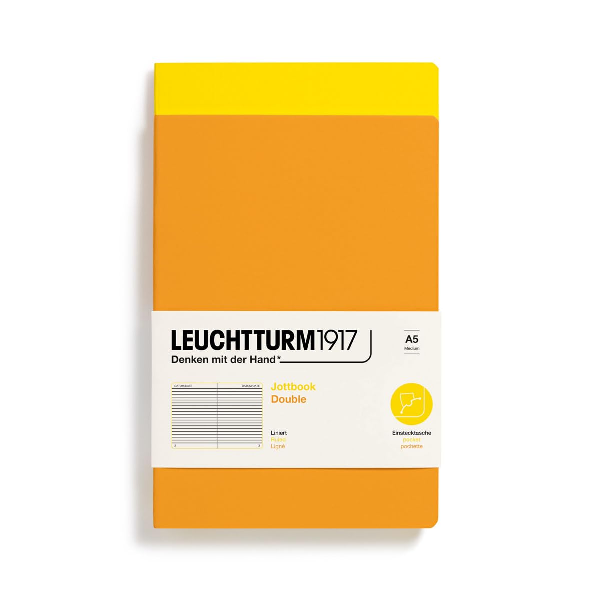 LEUCHTTURM1917 368179 Jottbook (A5), 59 Numbered Pages, Ruled, Lemon and Rising Sun, Pack of 2