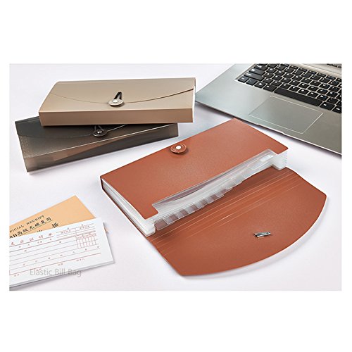 Oak-Pine 13 Pocket Expanding Check Bill File Folder Small Accordion File Folder Expandable Card Ticket Holder File Storage Folder Plastic Business Document Organizer Wallet Case(Khaki)