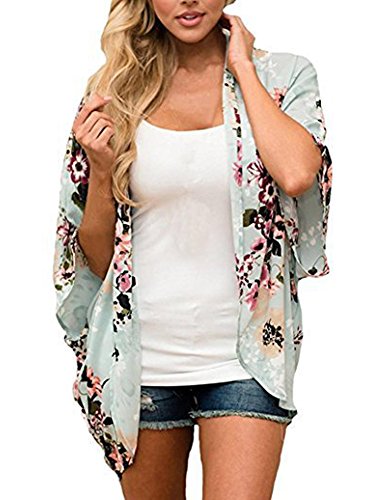 Women Retro Half Sleeve Chiffon Tops Loose Printed Casual Blouse Kimono Cardigan Coat Beachwear Size M