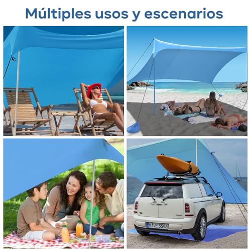 Sombrilla para Playa 3*3*2M,UPF50+ Carpas para Exteriores 4-6 Persona,Toldo Tienda de Playa Grande Plegable con 4 Sacos de Arena,2 Polos,4 Clavos Rectificados para Playa,Césped,Camping,Picnic,Patio