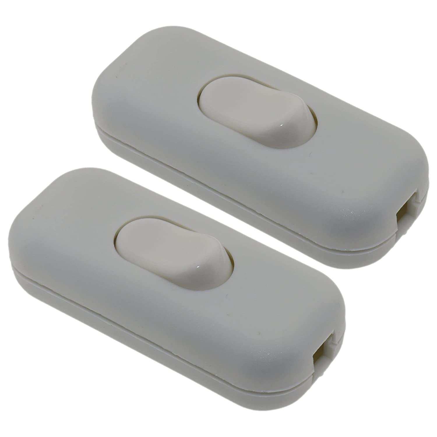 Art Deco Emporium White Twin-Pack Dual Pole Inline Switch for Light Switches, Small Appliance or Lamp Switch Accepts upto Three Core Round or Flat Wire and Flex 6Amp 230V Double Pole Switching