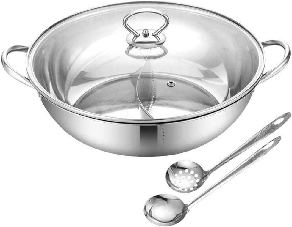 voloki Hot Pot cooker,2 Grid 2 Taste 30cm Stainless Steel Hot Pot for Induction Cooktop Gas Stove