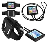 PiGGyB Groovy Pack Silicone Watch Band and Necklace Case Cover for Apple iPod Nano 6 6th Generation (Black Black)