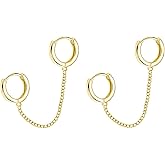 SLUYNZ Solid 925 Sterling Silver Double Hoop Earrings Chain for Women Teens Double Piercing Hoop Earrings Two Holes