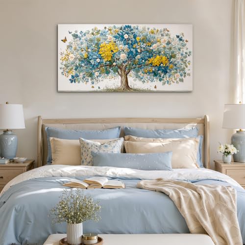 SERIMINO Modern Living Room Decoration Paintings, Large Decorative Canvases, Colourful Decorative Sheets Tree of Life, Flower Paintings Artistic Hallways, Bedrooms, Dining Room, 73 x 146 cm