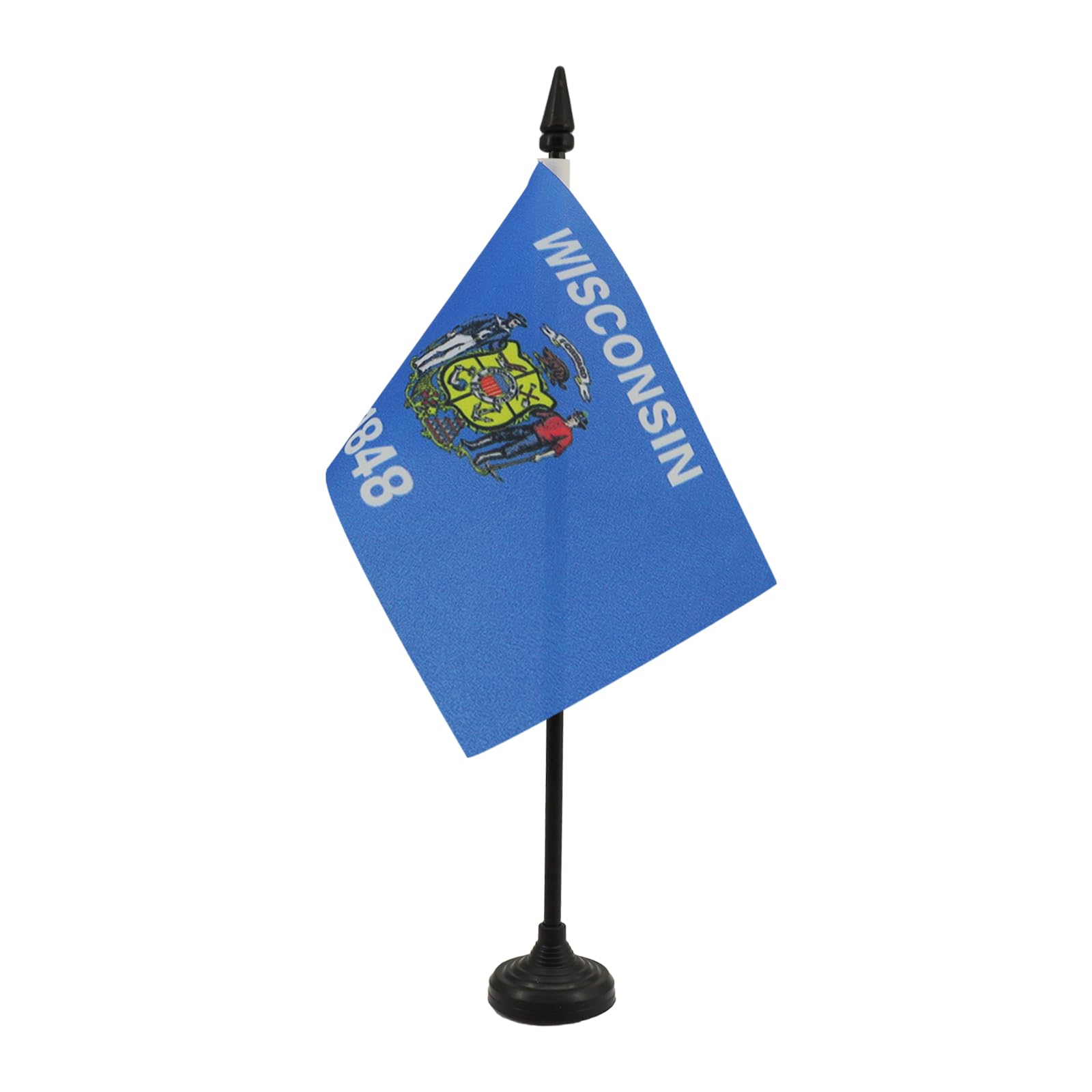 AZ FLAG - Wisconsin Table Flag 4'' x 6'' - US state of Wisconsin Office Mini Banner 100% Polyester 15 x 10 cm - Mini Desk Flag with 10'' Pole and Black Plastic Base