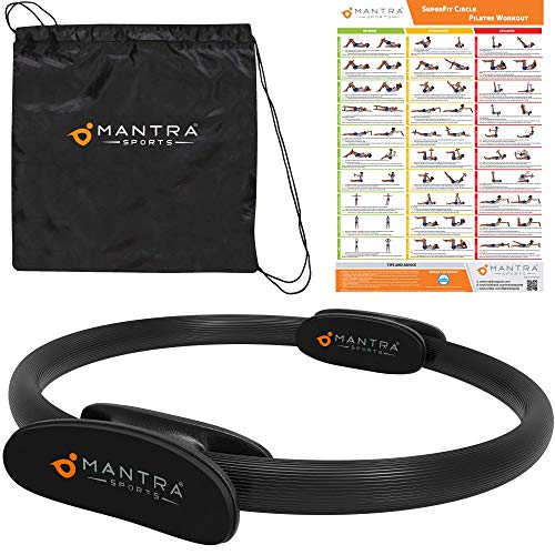 mantra sports anillo de pilates magic fitness circle - equipo de resistencia al ejercicio para tonificar y esculpir el interior y el exterior de los muslos - mejorar la fuerza, la flexibilidad y la postura del núcleo, póster y bolsa de entrenamiento