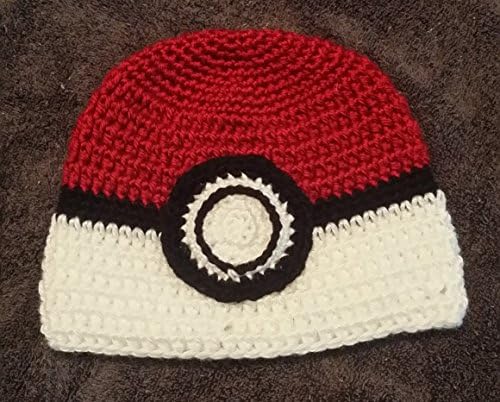 Hand Crocheted Pokemon Inspired Child Beanie Hat, red and white