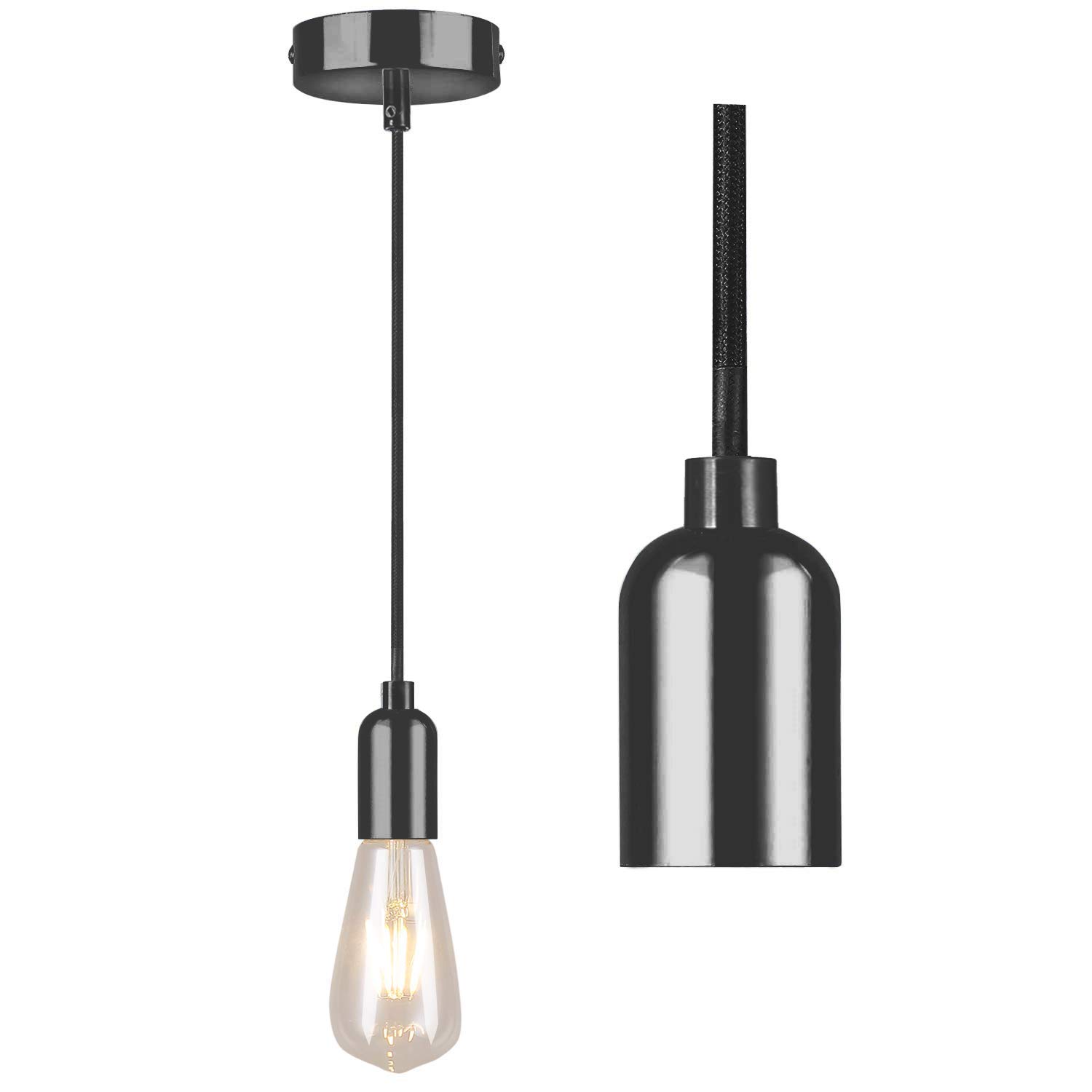 Modern Black Ceiling Rose,Pendant Light Fitting, E27 Lamp Holder, Suspended Pendant Ceiling Light Fitting-Black