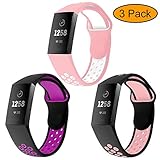 Neitooh 3 Packs Bands Compatible with Fitbit Charge 3/Charge 3 SE for Women and Men,Soft Silicon Waterproof Replacement Sports Strap with Breathable Holes