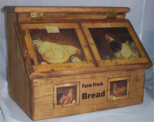 Bread Box Rooster Handcrafted Solid Pine made in USA Stained Golden Oak