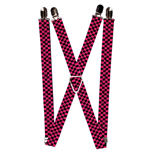 Black and Pink Distressed Checkered Flag Plaid Checkers Suspenders