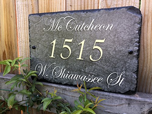 Sassy Squirrel Beautifully Handcrafted and Customizable Slate Home Address Plaque (12"x8" or 16”x10”) Personalized House Sign with and mounting Hardware. Improve The Curb Appeal of Your Property