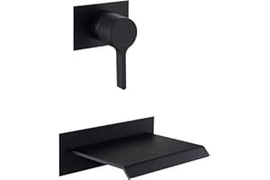 sumerain Wall Mount Bathtub Faucet Black with Waterfall Tub Spout Single Handle with Rough in Valve High Flow