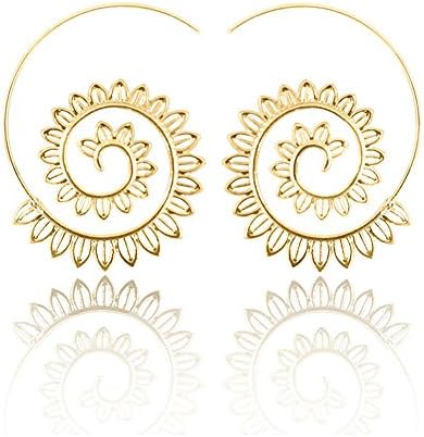 FEFE Boho Vintage Earrings Spiral Tribal Circles Round Earrings Fashion Jewelry (A)