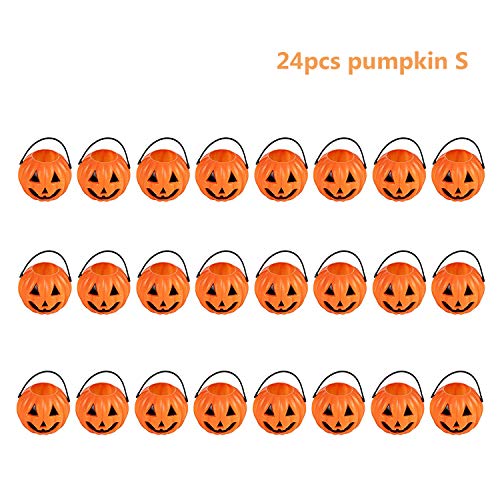 Ioffersuper 24 Pcs Mini Trick or Treat Halloween Plastic Candy Buckets, Candy Holders for Halloween Party Decoration, Pumpkin Style (S)