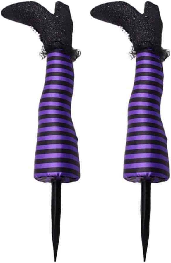 Decorative Garden Stakes - Halloween Wicked Witch Legs Prop, 1 Pair Halloween Upside Down Stripe Witch Legs Yard Stake Set for Halloween Outdoor, Lawn, Yard, Patio Decorations (A)