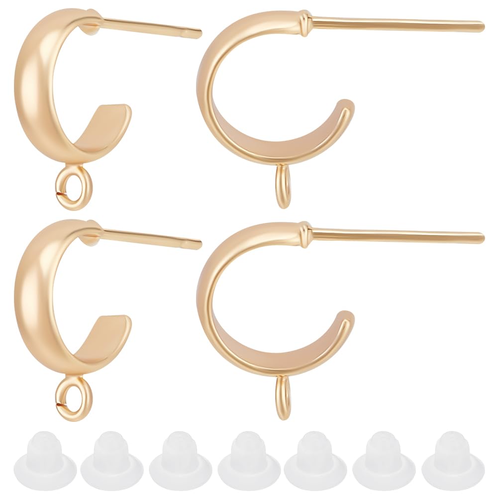 Photo 1 of Beebeecraft 1 Box 20Pcs Small Half Hoop Earring Findings 18K Gold Plated Brass Huggie Dangle Earrings with Loop and Ear Nuts for Women DIY Jewelry Making, 13x3mm