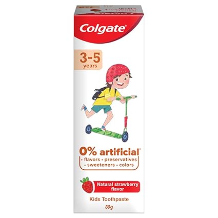 Colgate Toothpaste for Kids (3-5 years), Natural Strawberry Flavour, 0% Artificial- 80g Tube