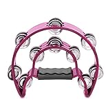 Flexzion Half Moon Musical Tambourine Double Row Metal Jingles Hand Held Percussion Drum Multicolor for Gift KTV Party Kids Toy with Ergonomic Handle Grip (pink)