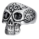 RAU Stainless Steel Mens Ring Vintage Gothic Skull Bone Hiphop Rock (Stainless-Steel-Ring-A, 8)