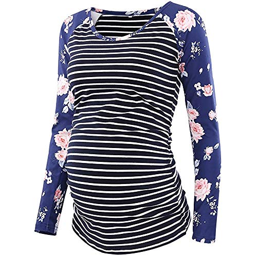 Maternity Nursing Shirts, Stripe Long Sleeve Tunics Tops Floral Printting  Blouse Tee for Leggings Maternity Cl