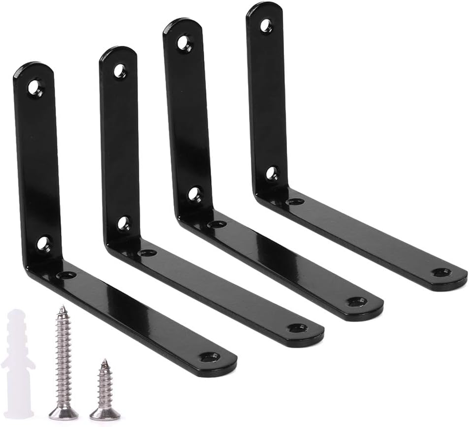 Ymeibe 4 Pcs 4 x 6 inch Black Heavy Duty Corner Brackets