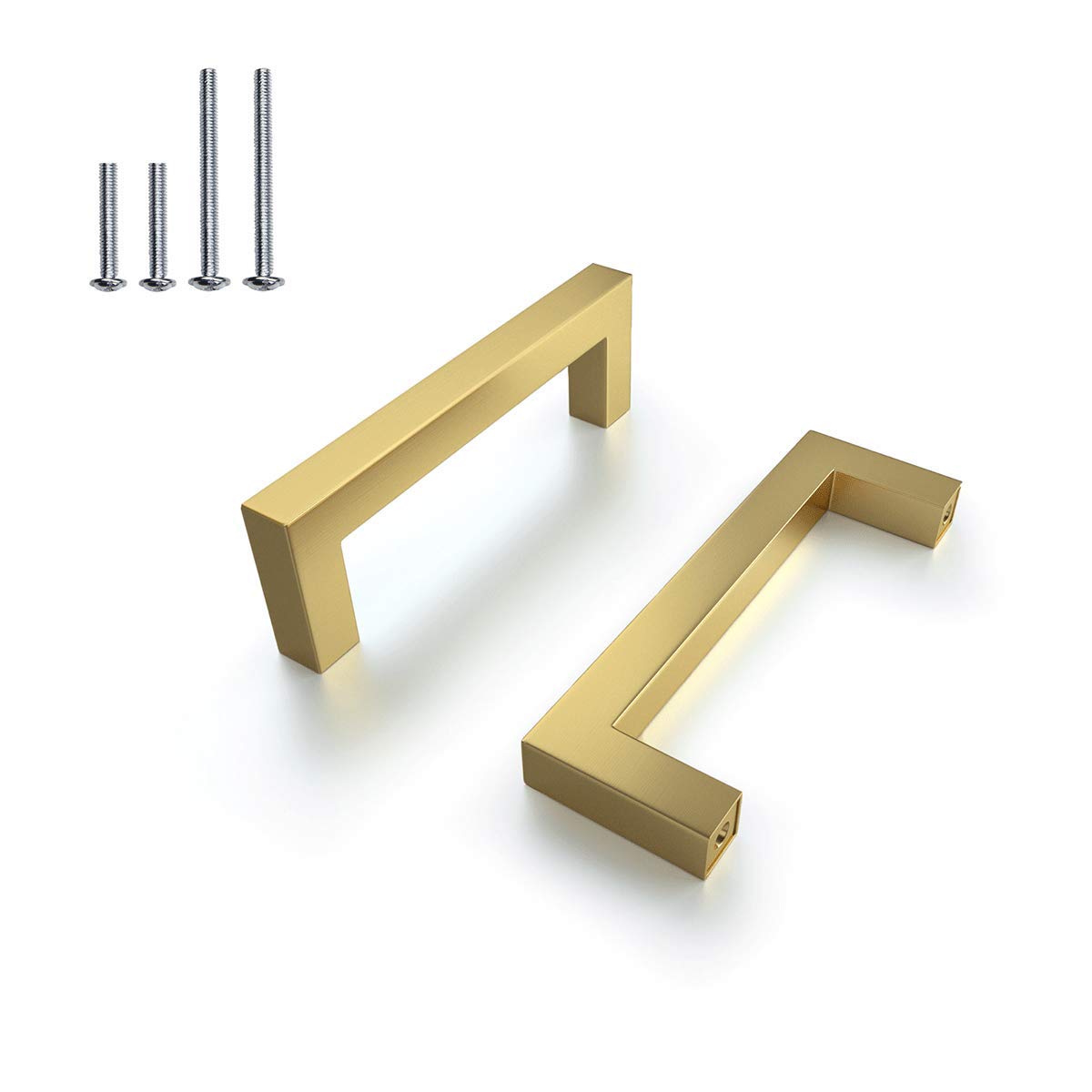 10 Pack-Gold Cabinet Handles Square Drawer Pulls Stainless Steel Brushed Brass Cabinet Pull Knob,Dresser Kitchen Cupboard Hardware,3 3/4"(96mm) Hole Centers,Diameter:12mm(1/2 Inch)