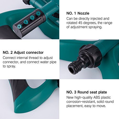 Garden Sprinkler, 360° Rotating Adjustable Lawn Sprinkler Irrigation System With Leak Free Design, Easy Hose Connection Garden Irrigation for Lawn, Courtyard, Garden - Thumbnail 2