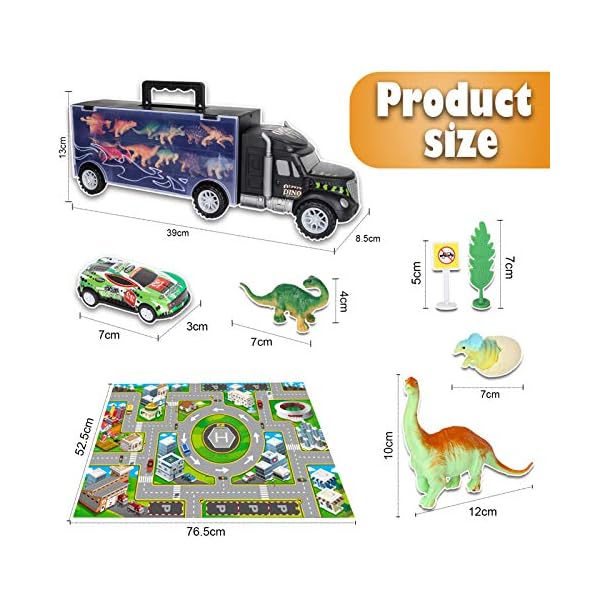 Vanplay-Dinosaur-Truck-Toy-Car-Transporter-Carrier-Set-include-Dinosaur-Figures-Egg-Mini-Racing-Car-with-Play-Mat-Road-Signs-for-Children-37PCS Vanplay Dinosaur Toys Transporter Truck Toy Include Mini Dinosaur Figures Cars with Play Mat Birthday Easter Gift for…