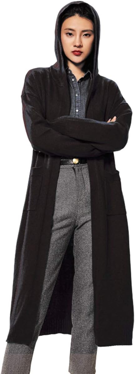 RanRui Womens Sweaters Cashmere Kimono Jacket Long Sleeve Open Cape Cardigan Sweaters with Hood (One Size, Black)