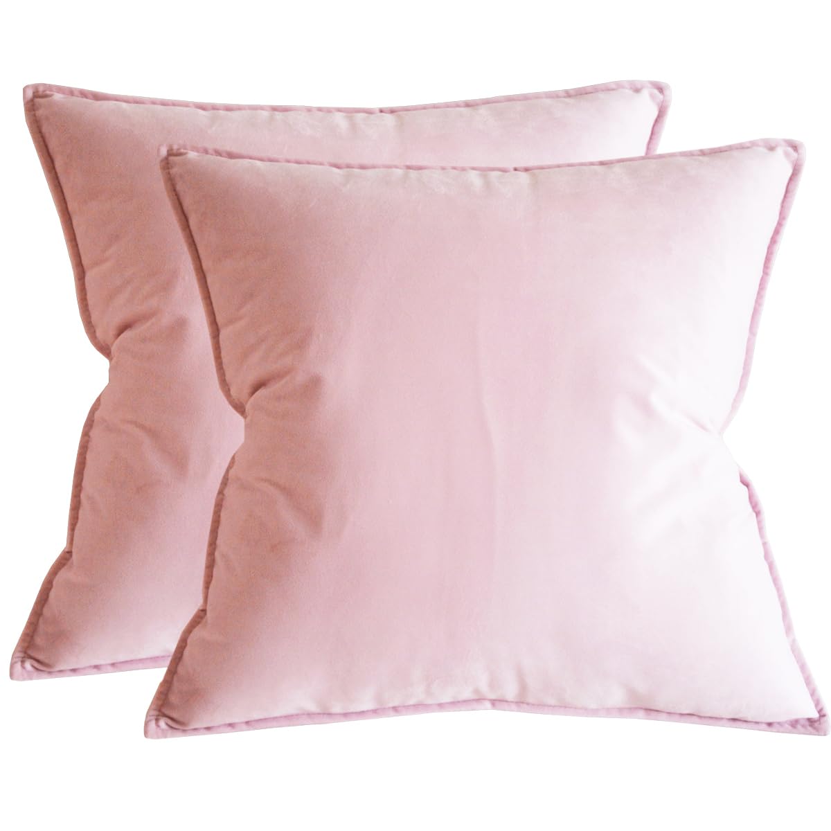 Lutanky Velvet Cushion Covers 18 x 18 Inch Pale Pink Decorative Square Throw Pillow Covers (Pack of 2) Soft Piped Pillowcases for Sofa Bedroom with Invisible Zipper 45cm x 45cm