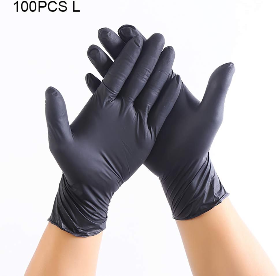 Wyi Nitrile Disposable Gloves, 100 Pcs Food Grade Gloves, Nitrile Exam Gloves, Powder Free/Latex Rubber Free/Medical Grade/Non-Sterile, Large, Black