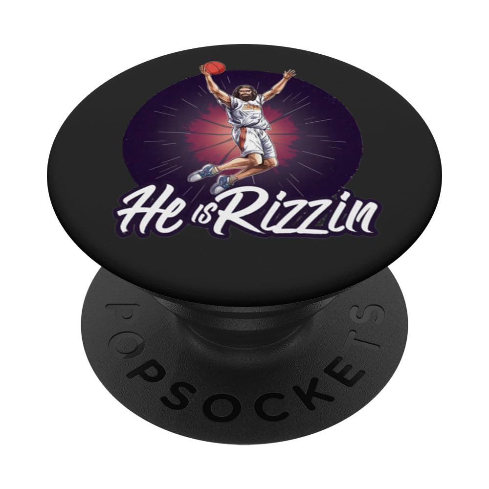 Funny He is Rizzin Jesus Christ Christian Basketball Easter PopSockets Swappable PopGrip