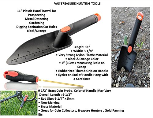VAS Treasure Hunters and Metal Detectors Tool Belt 2 | Utility Tool Belt | Coin Probe | Hand Trowel | Cleaning Kit Brushes/Picks / Mag Tweezers | Treasure Bag | 5lb Pen Separator