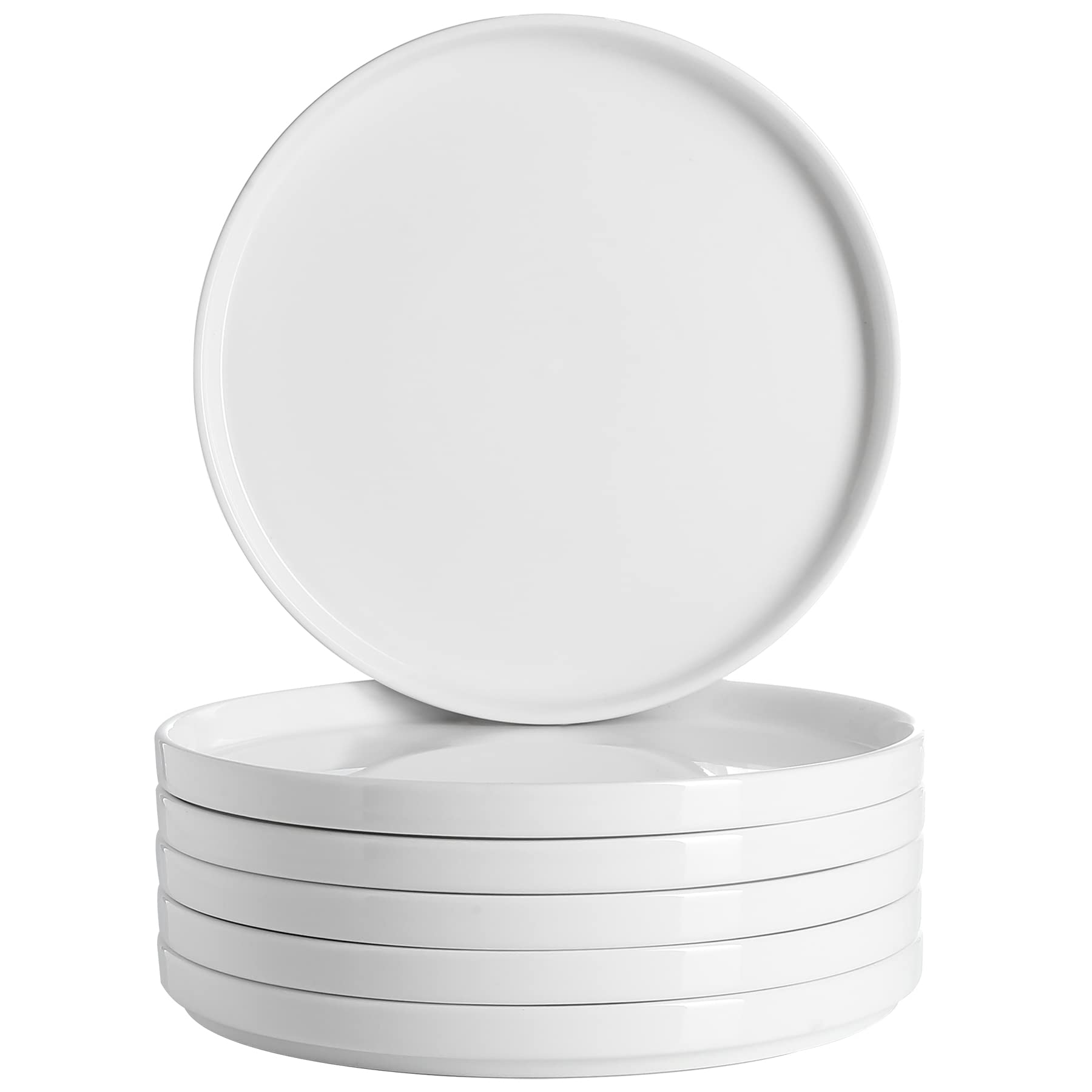 Photo 1 of Onniyor Porcelain Dinner Plates Set, Round Dessert Salad Plates, 8 inch Serving Dishes, Scratch Resistant Flat Plates, Microwave, Oven, and Dishwasher Safe, Set of 6, White
