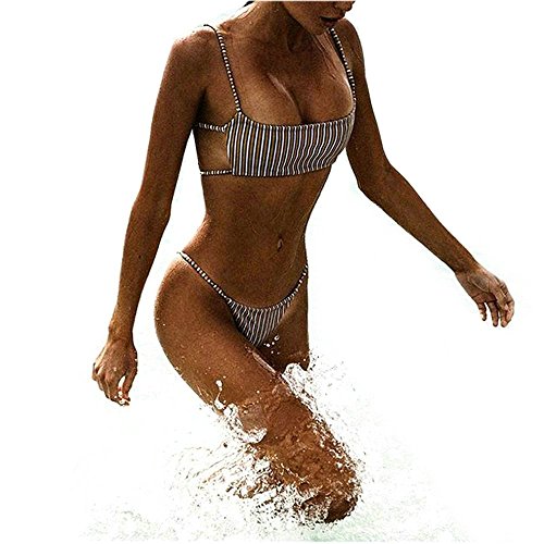 YAUASOPA Fashion Women Point Stripe Printing Bikini Set Beach Bathing Suit Sexy Push Up Two Piece Swimwear Summer