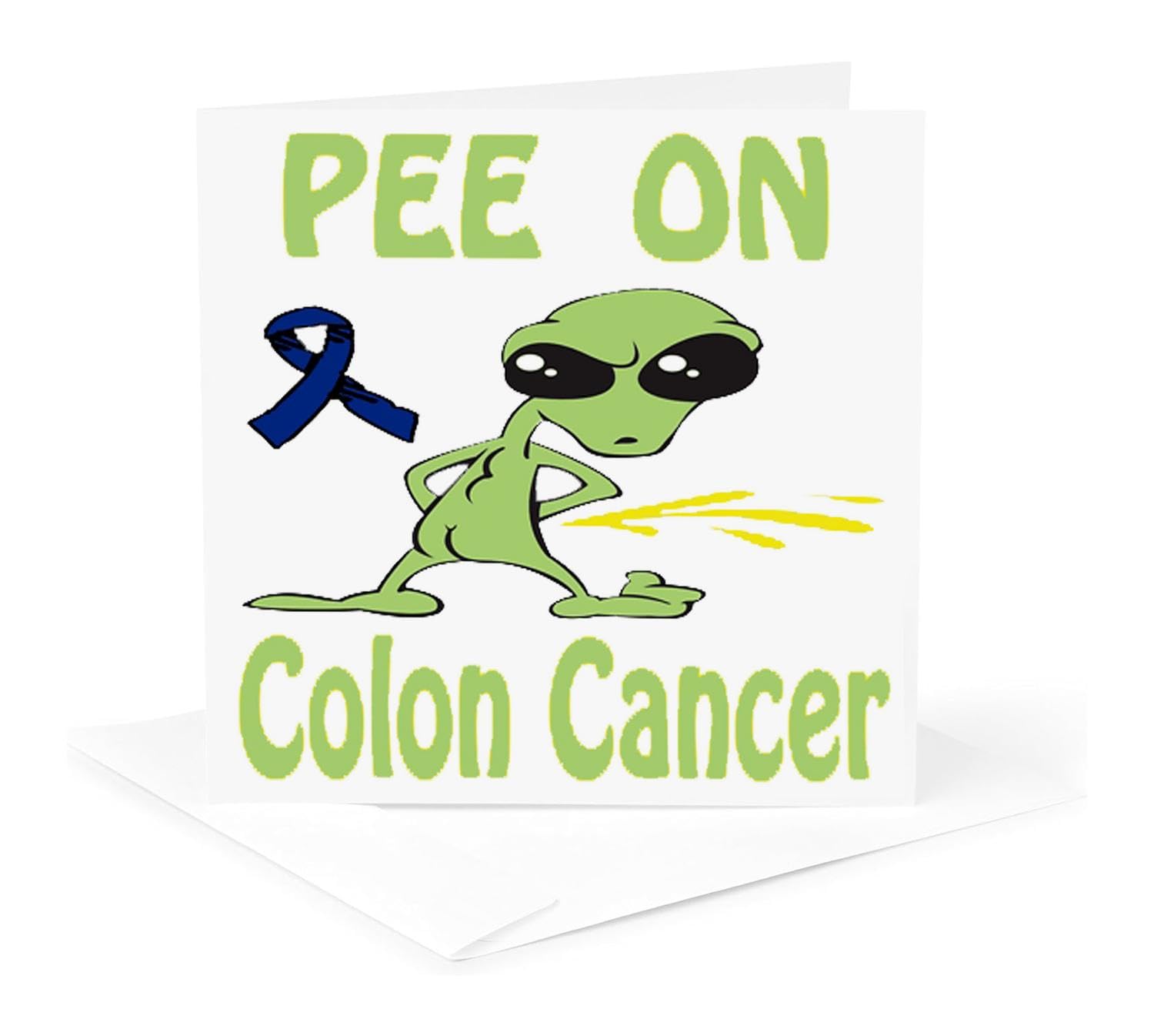 3dRose gc_120661_5 6 x 6-Inch"Super Funny Peeing Alien Supporting Causes for Colon Cancer" - Greeting Card