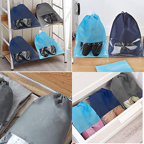 SGHUO 24pcs Travel Shoe Bags, Non-Woven Shoe Storage Organizer with Clear Window for Men and Women, 3 Colors