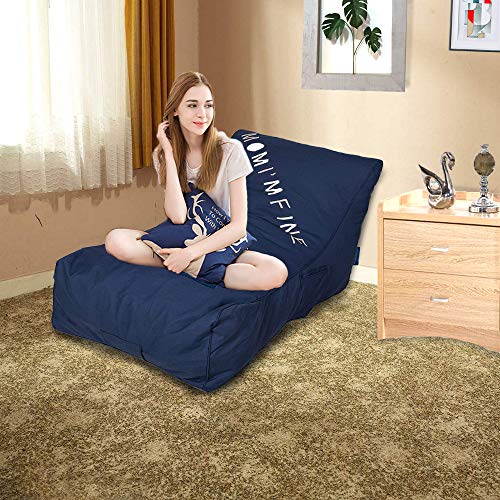 Livebest Floor Chair Couch Lazy Lounger-Bean Bag Chair Memory Foam Sofa with Dirt-Proof Oxford Fabric&Side Pocket for Kids Age 2 and Up,MOM I'm FINE,Navy