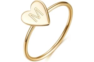 Memorjew 925 Sterling Silver Rings for Girls Women, Dainty Initial Heart Ring Stacking Ring for Women Girls Jewelry Gifts