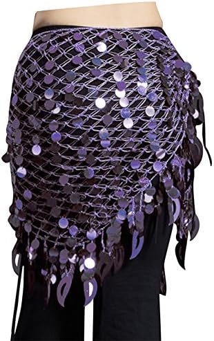 Belly Dance Hip Scarf-Sequined Women Skirt Tribal Belly Dance Belt Wrap With Tassel For Belly Dance Costume,Belly Dancing Outfit (Purple)