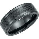 Black Solid Titanium 8mm Beveled Wedding Band Ring Black Carbon Fiber Inlay - Size 9.5