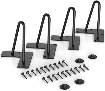 WINSOON Hairpin Leg 4 Inch 9mm Dia Solid Table Legs 4pcs with Feet Satin Black