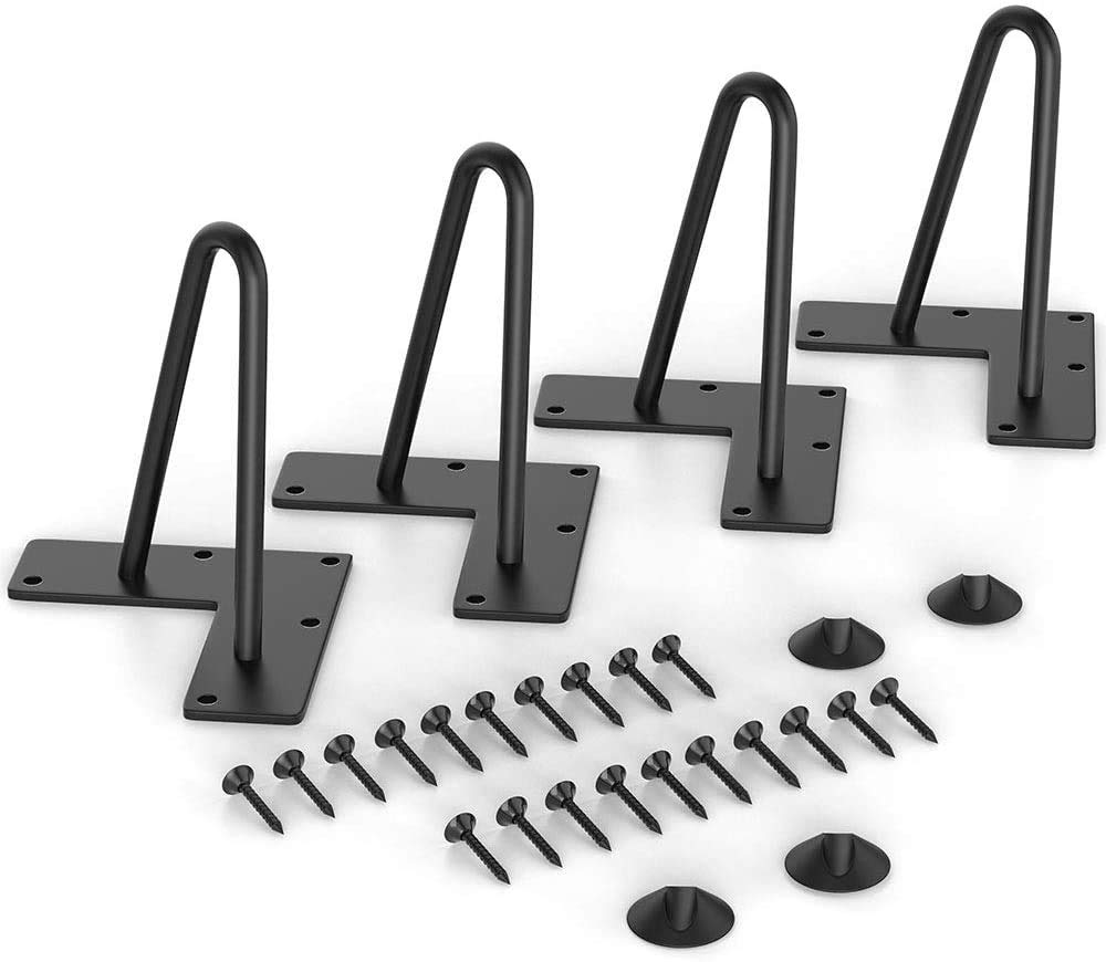 WINSOON 4 Inch/10cm Hairpin Leg 4PCS Solid Table Leg for Furniture Leg with Protector Feet, 9MM Dia Coffee Table Legs, Chair Legs, Cabinet, Sofa