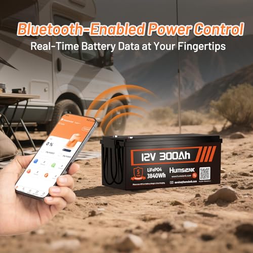 HumsiENK 12V 300Ah LiFePO4 Battery 2-Pack, 7680Wh Deep Cycle Lithium Battery with Bluetooth, Low-Temp Protection, 200A BMS (2560W Output), 15000 Cycles for RV, Solar, Marine and Off-Grid