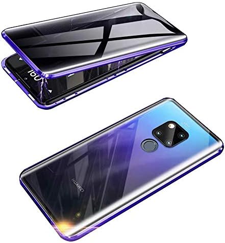 SiGrid Case for Huawei Mate 20 Pro, Anti-Peep Magnetic Phone Case Metal Frame Glass Double Side Case Anti-Peeping Full Screen HD Clear Back Pravicy Cover Shockproof 360 Magnet Case, Blue