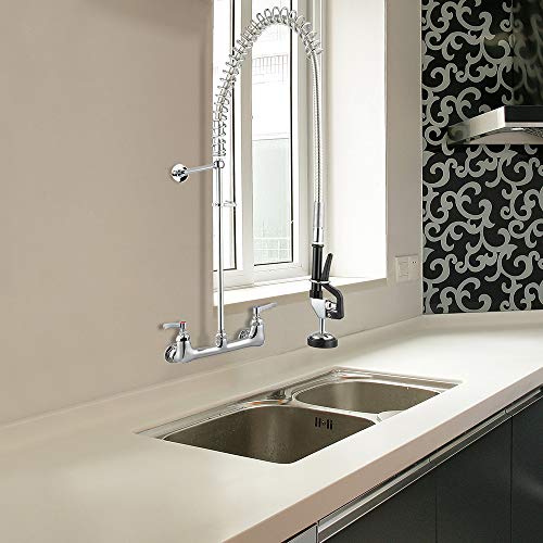 Aquaterior Chrome Double Handle Brass Pre-Rinse Commercial Wall-mount Faucet w/Pull Down Restaurant CUPC NSF ANSI