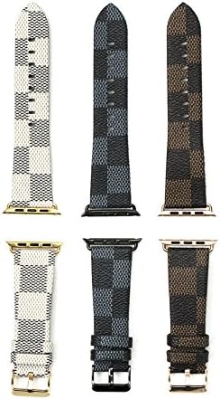 for Apple Watch Band PU Leather Iwatch Strap Replacement Plaid Grain Band iwatch Accessories with Stainless Metal Classic Buckle for Apple Watch Series 3 Series 2 1 (Brown 38mm)
